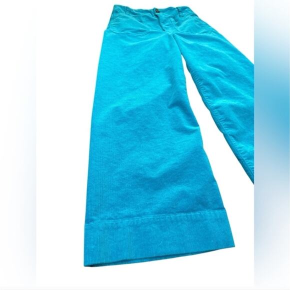 AnthropologieThe Colette Crop Wide Leg Corduroy Pants Jeans Turquoise Sz 23 - Picture 8 of 9